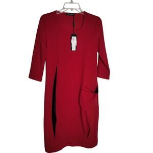 Tabula Rasa Italy NEW Red Black detail Dress Size 40 Eu US 8 Long SleeveCareer